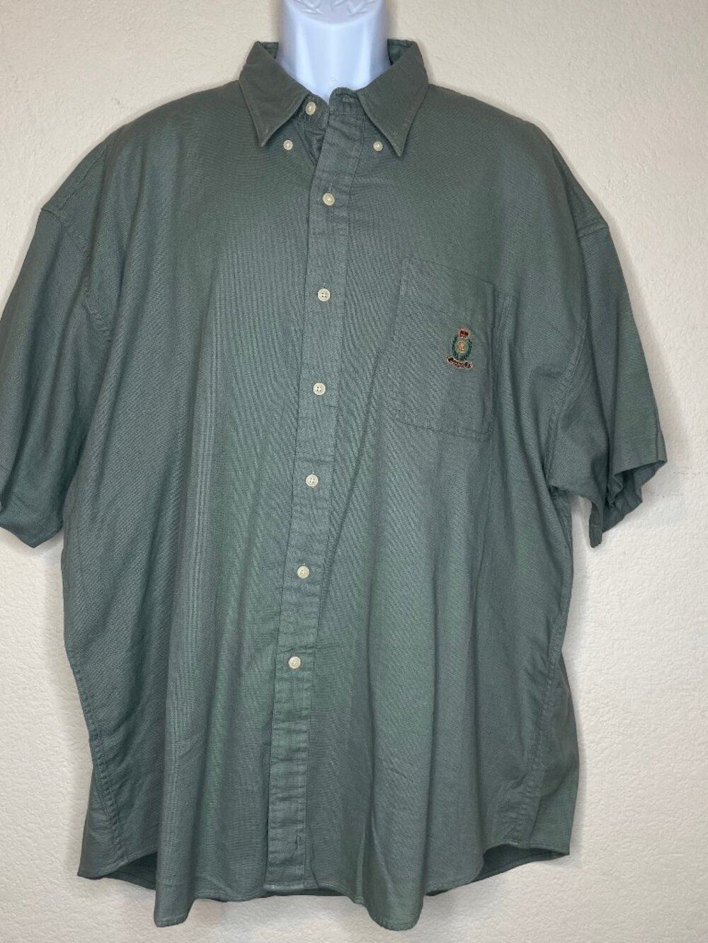 CHAPS Ralph Lauren Vintage Grandad Earthy Green Boxy Short Sleeve Shirt XXL - Picture 2 of 10